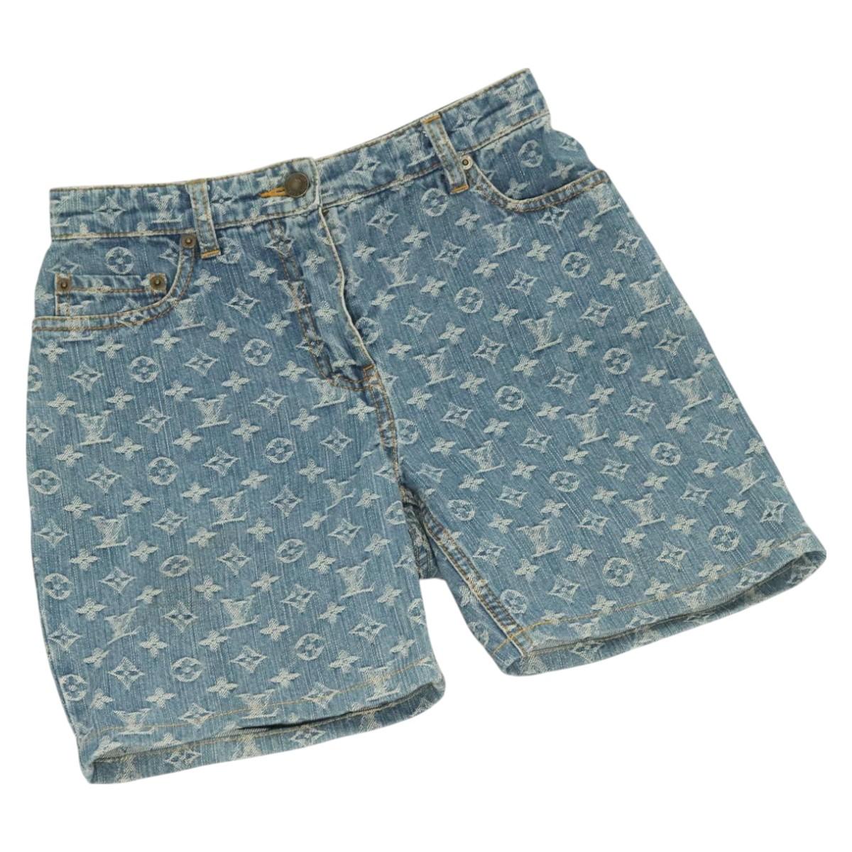 LOUIS VUITTON Monogram Denim Shorts Pants Blue LV Auth 127399M