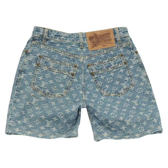 LOUIS VUITTON Monogram Denim Shorts Pants Blue LV Auth 127399M