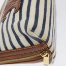 CELINE Triomphe Chain Shoulder Bag Cotton White Navy gold Auth 127401-11