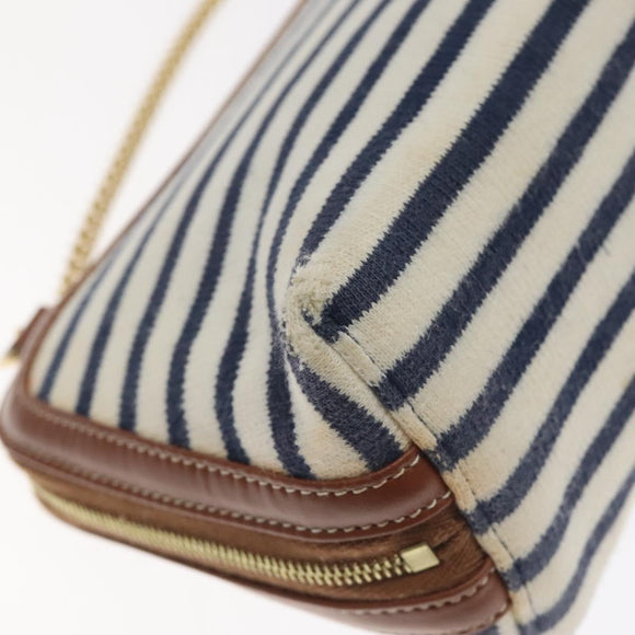 CELINE Triomphe Chain Shoulder Bag Cotton White Navy gold Auth 127401