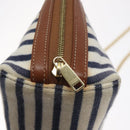 CELINE Triomphe Chain Shoulder Bag Cotton White Navy gold Auth 127401-14