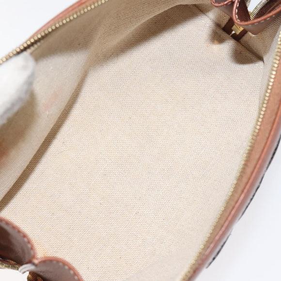 CELINE Triomphe Chain Shoulder Bag Cotton White Navy gold Auth 127401