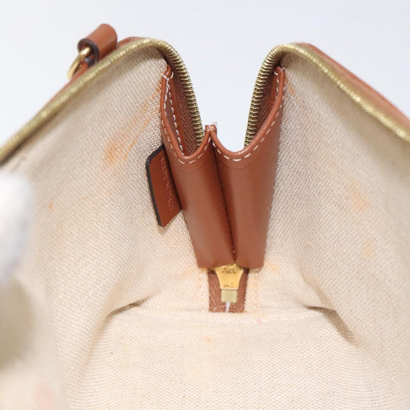 CELINE Triomphe Chain Shoulder Bag Cotton White Navy gold Auth 127401