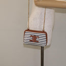 CELINE Triomphe Chain Shoulder Bag Cotton White Navy gold Auth 127401-19