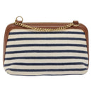 CELINE Triomphe Chain Shoulder Bag Cotton White Navy gold Auth 127401-3