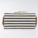 CELINE Triomphe Chain Shoulder Bag Cotton White Navy gold Auth 127401-9