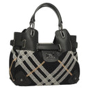 BURBERRY Nova Check Blue Label Tote Bag Wool Black Auth 127403-1