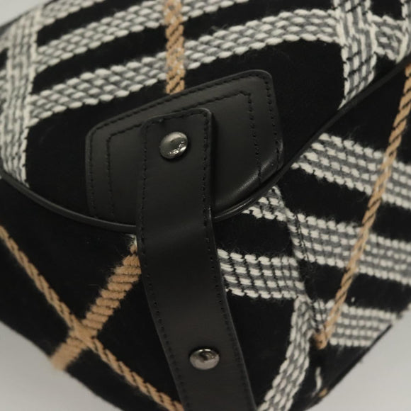 BURBERRY Nova Check Blue Label Tote Bag Wool Black Auth 127403