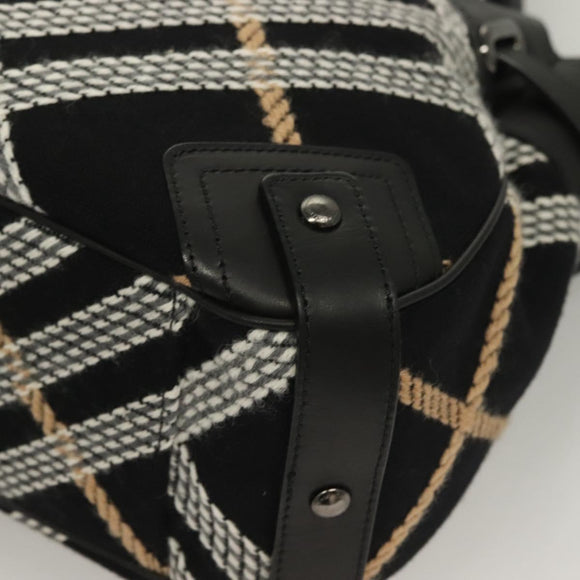 BURBERRY Nova Check Blue Label Tote Bag Wool Black Auth 127403