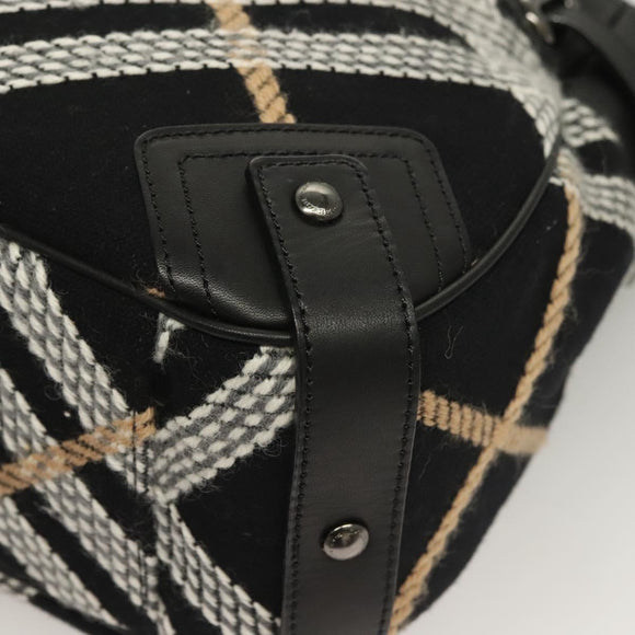 BURBERRY Nova Check Blue Label Tote Bag Wool Black Auth 127403