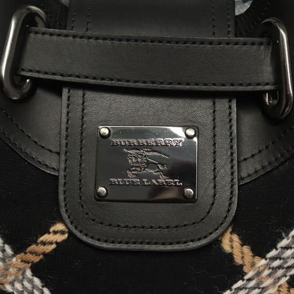 BURBERRY Nova Check Blue Label Tote Bag Wool Black Auth 127403