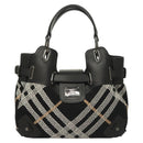 BURBERRY Nova Check Blue Label Tote Bag Wool Black Auth 127403-13