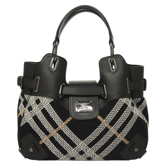 BURBERRY Nova Check Blue Label Tote Bag Wool Black Auth 127403