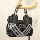 BURBERRY Nova Check Blue Label Tote Bag Wool Black Auth 127403-21