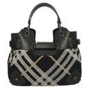 BURBERRY Nova Check Blue Label Tote Bag Wool Black Auth 127403-2