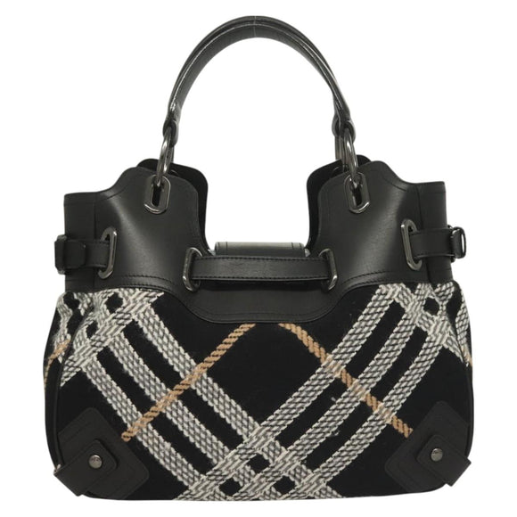 BURBERRY Nova Check Blue Label Tote Bag Wool Black Auth 127403