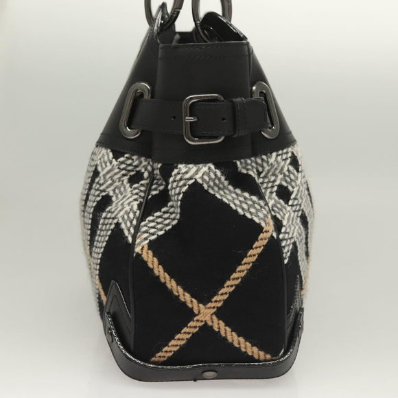 BURBERRY Nova Check Blue Label Tote Bag Wool Black Auth 127403