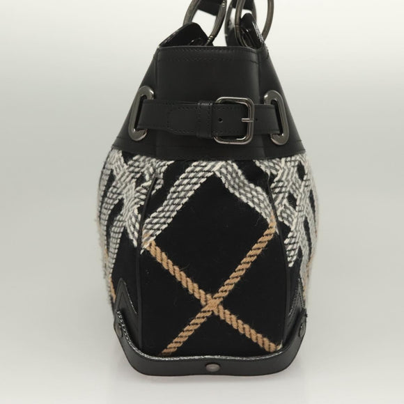 BURBERRY Nova Check Blue Label Tote Bag Wool Black Auth 127403