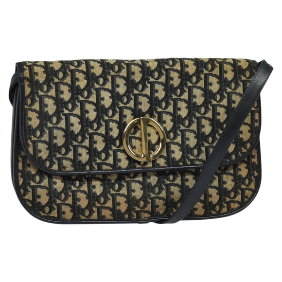Christian Dior Trotter Canvas Shoulder Bag Navy Gold Auth 127425