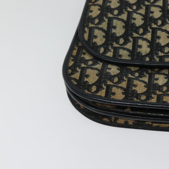 Christian Dior Trotter Canvas Shoulder Bag Navy Gold Auth 127425