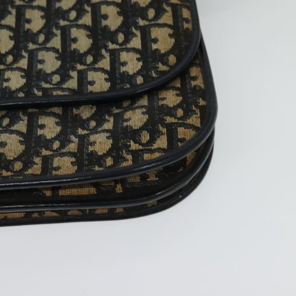 Christian Dior Trotter Canvas Shoulder Bag Navy Gold Auth 127425