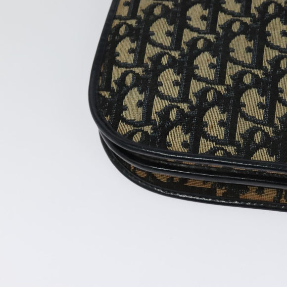 Christian Dior Trotter Canvas Shoulder Bag Navy Gold Auth 127425