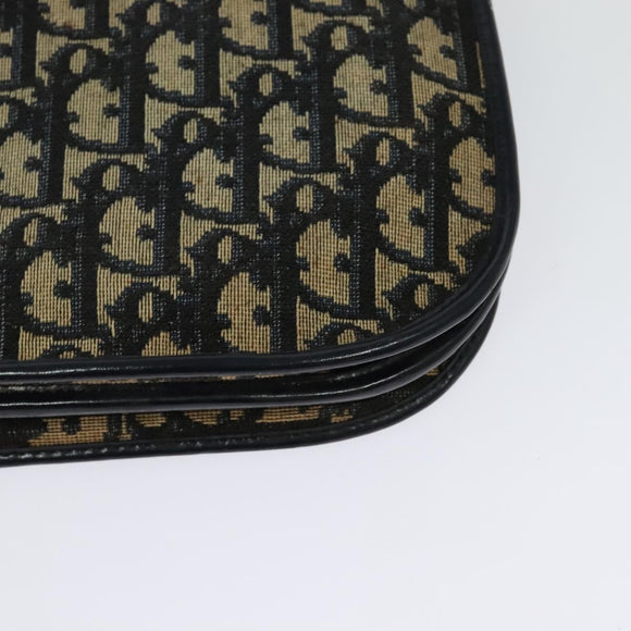 Christian Dior Trotter Canvas Shoulder Bag Navy Gold Auth 127425