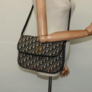 Christian Dior Trotter Canvas Shoulder Bag Navy Gold Auth 127425-21