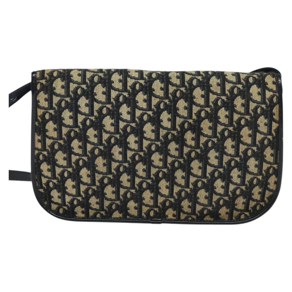 Christian Dior Trotter Canvas Shoulder Bag Navy Gold Auth 127425