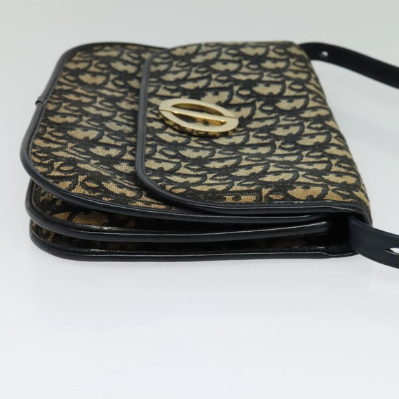 Christian Dior Trotter Canvas Shoulder Bag Navy Gold Auth 127425