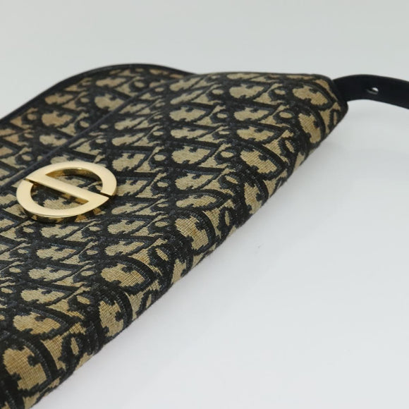 Christian Dior Trotter Canvas Shoulder Bag Navy Gold Auth 127425