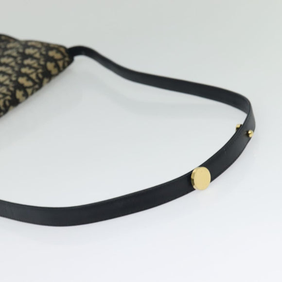 Christian Dior Trotter Canvas Shoulder Bag Navy Gold Auth 127425