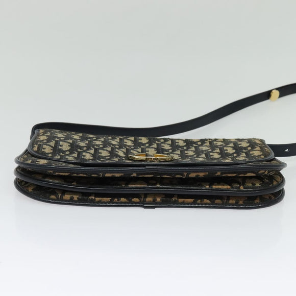 Christian Dior Trotter Canvas Shoulder Bag Navy Gold Auth 127425