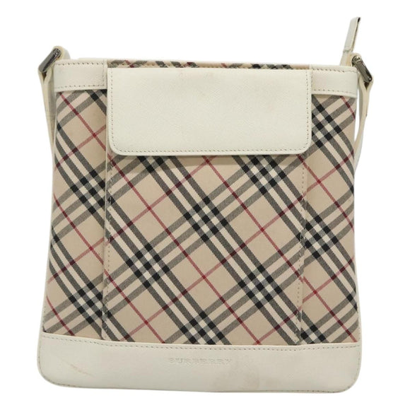 BURBERRY Nova Check Shoulder Bag Canvas Beige Silver Auth 127446