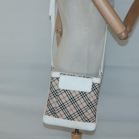 BURBERRY Nova Check Shoulder Bag Canvas Beige Silver Auth 127446