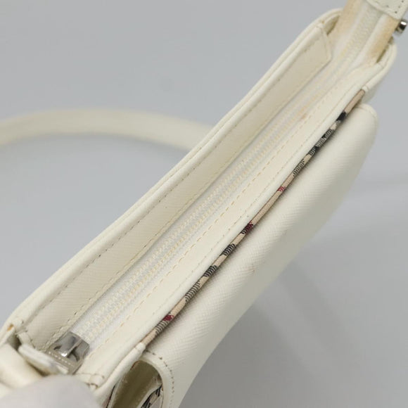 BURBERRY Nova Check Shoulder Bag Canvas Beige Silver Auth 127446