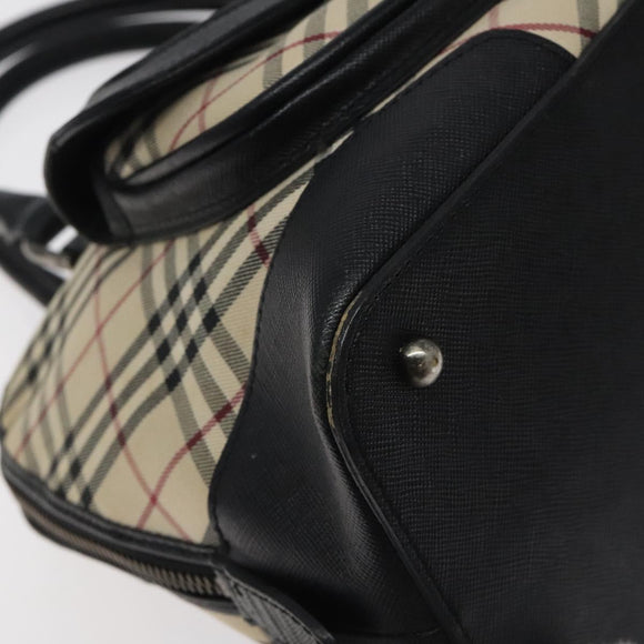 BURBERRY Nova Check Hand Bag Canvas Beige Silver Auth 127448