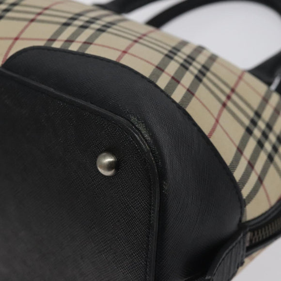 BURBERRY Nova Check Hand Bag Canvas Beige Silver Auth 127448