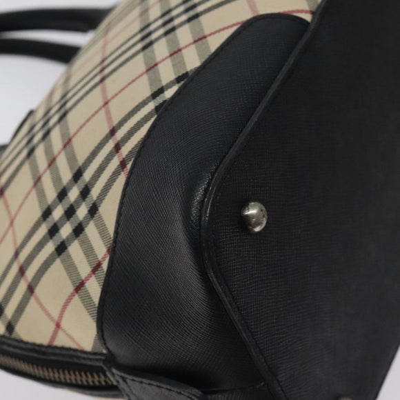 BURBERRY Nova Check Hand Bag Canvas Beige Silver Auth 127448