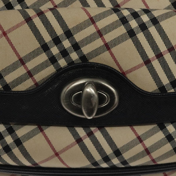 BURBERRY Nova Check Hand Bag Canvas Beige Silver Auth 127448