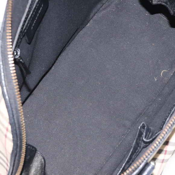 BURBERRY Nova Check Hand Bag Canvas Beige Silver Auth 127448