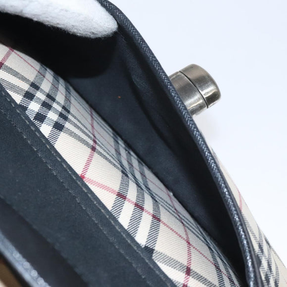 BURBERRY Nova Check Hand Bag Canvas Beige Silver Auth 127448