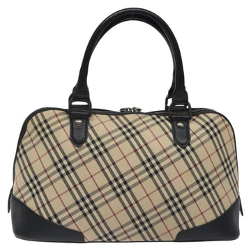 BURBERRY Nova Check Hand Bag Canvas Beige Silver Auth 127448 - 0