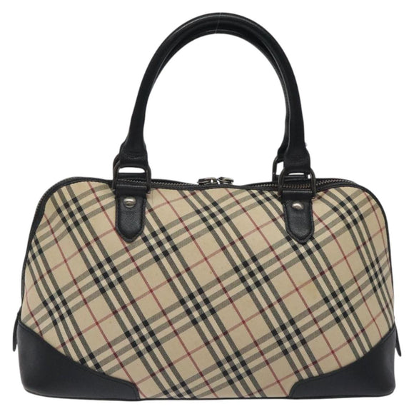 BURBERRY Nova Check Hand Bag Canvas Beige Silver Auth 127448