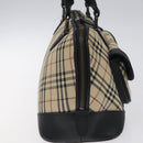 BURBERRY Nova Check Hand Bag Canvas Beige Silver Auth 127448-3
