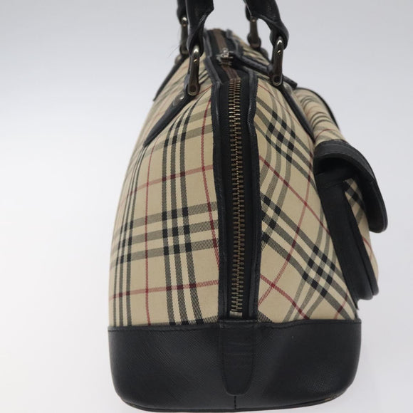 BURBERRY Nova Check Hand Bag Canvas Beige Silver Auth 127448