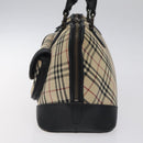 BURBERRY Nova Check Hand Bag Canvas Beige Silver Auth 127448-4