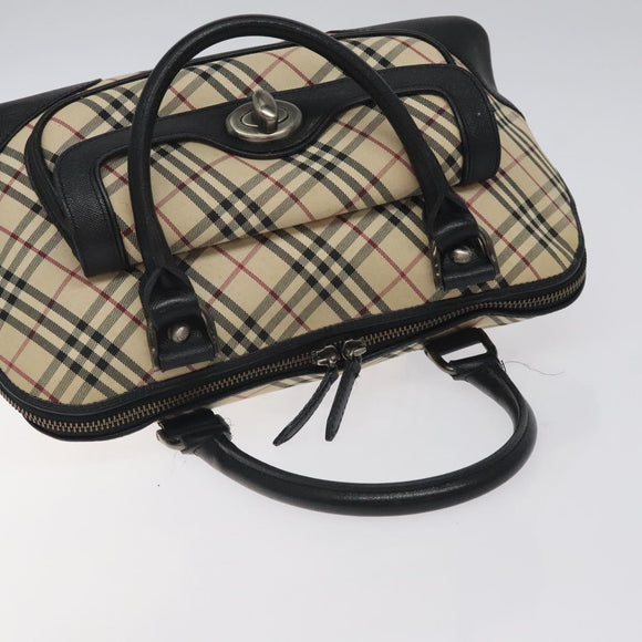 BURBERRY Nova Check Hand Bag Canvas Beige Silver Auth 127448