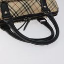 BURBERRY Nova Check Hand Bag Canvas Beige Silver Auth 127448-7