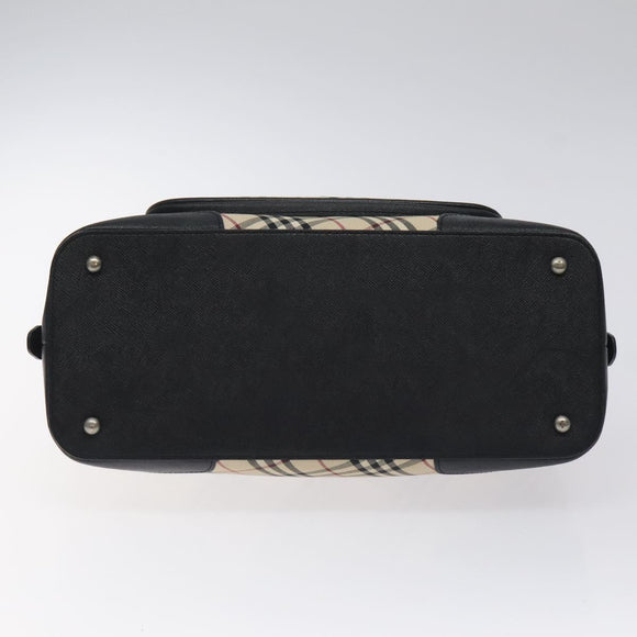 BURBERRY Nova Check Hand Bag Canvas Beige Silver Auth 127448